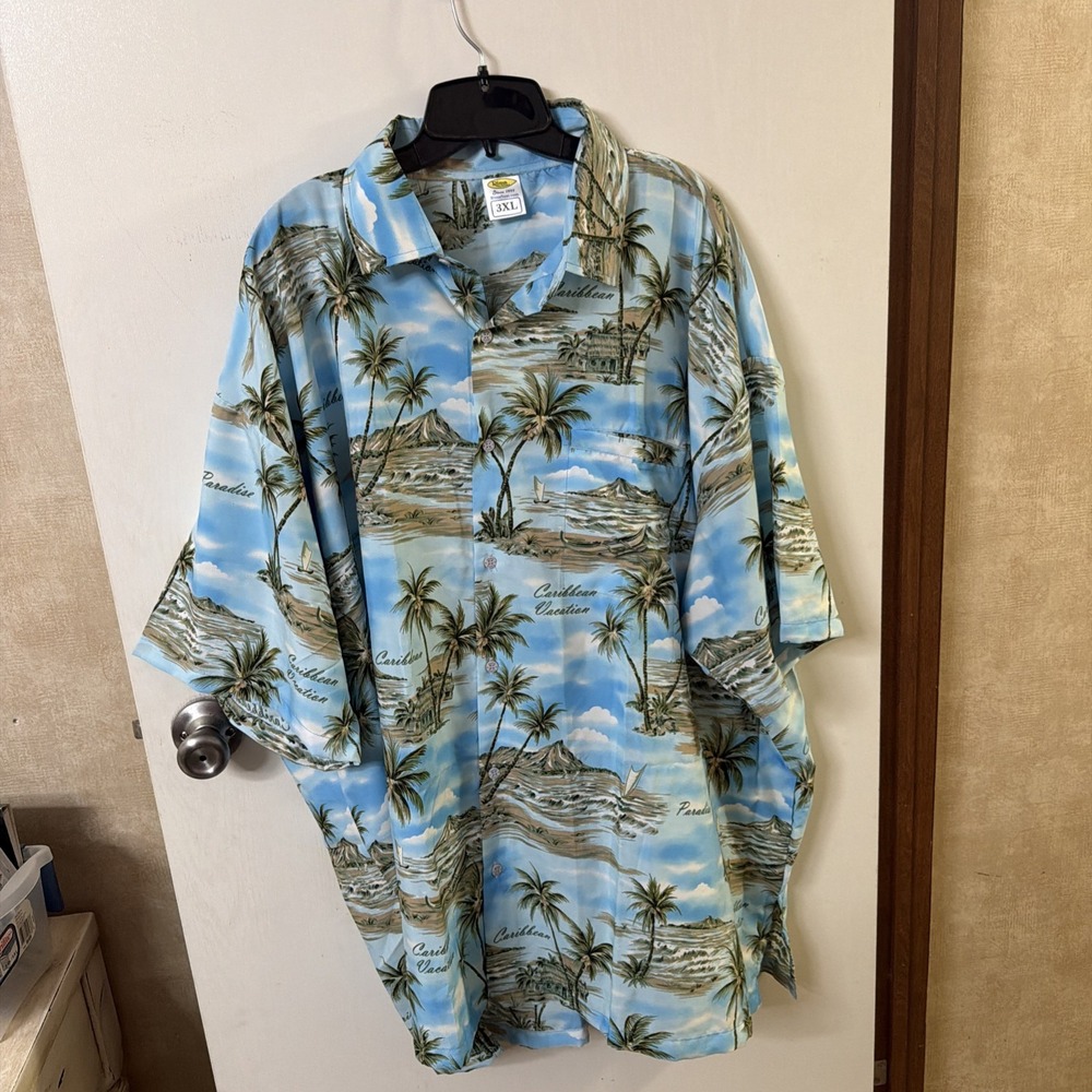 Rima's Beach World Caribbean Beach Shirt. Size 3XL Wrinkle Free!🌊100% Terivoile